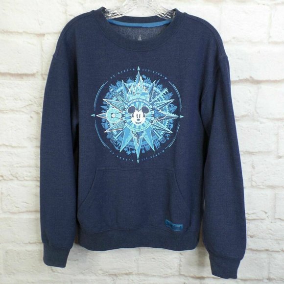 Disneyland Resort Mickey Mouse Compass Sweatshirt Men's Small Blue EUC - Picture 1 of 7